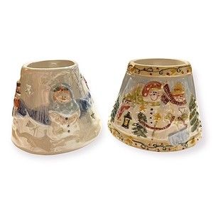 Lot of 2 Rare Yankee Candle Iridescent Snowman Family Small Shades Ceramic Xmas
